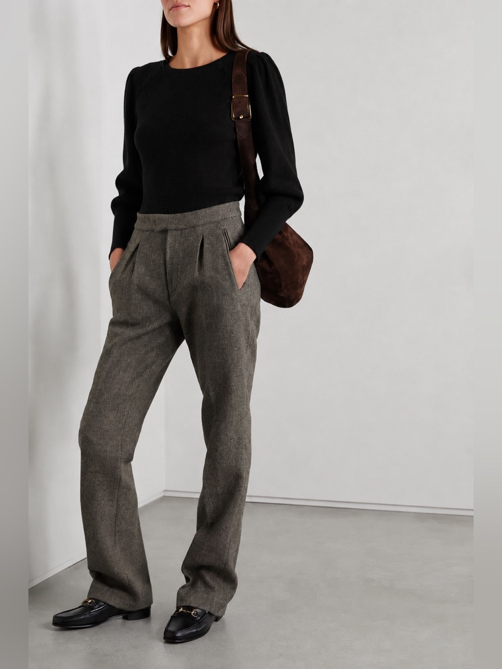 Cefinn $300 Eva Ribbed Knit Wool Sweater Puff Sleeves Black Size Small *70